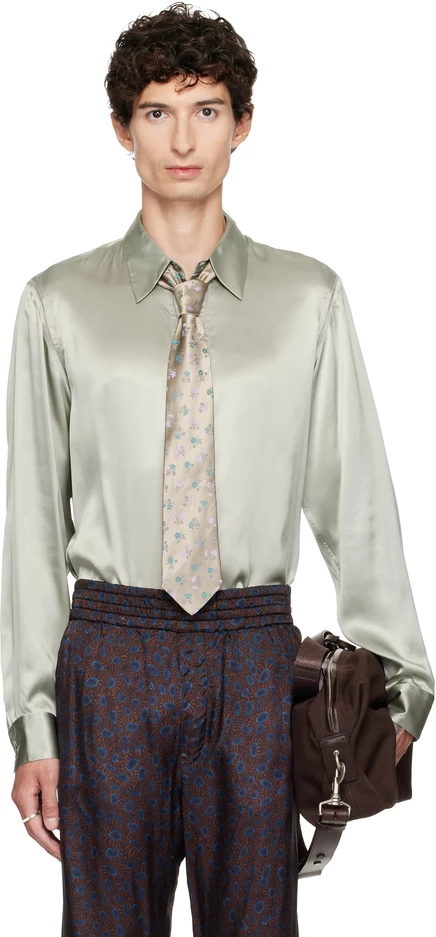 Мужская шелковая рубашка Dries Van Noten, мятная