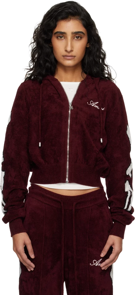 Женская велюровая куртка Amiri Burgundy Bones, темно-бордовая