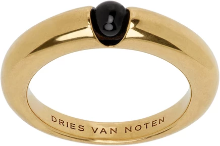 Мужское кольцо Dries Van Noten с камнем, черное