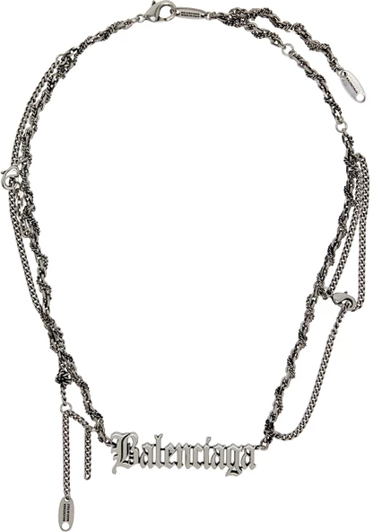Женское колье Balenciaga Typo Destroyed, античное серебро