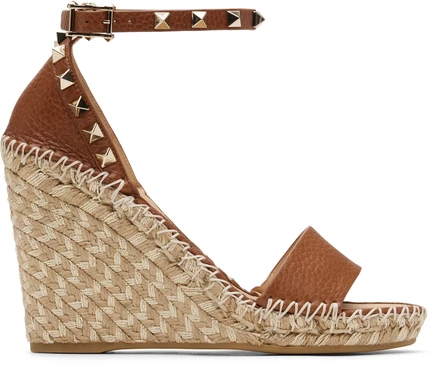 Женские босоножки Valentino Garavani Double Rockstud на танкетке, selleria/naturale