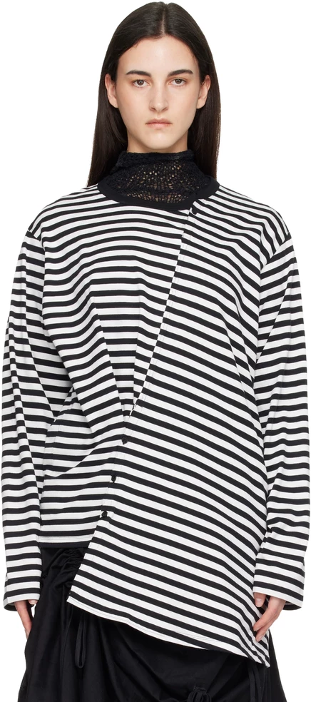 Черно-белая футболка с длинными рукавами YOHJI YAMAMOTO wht/blk