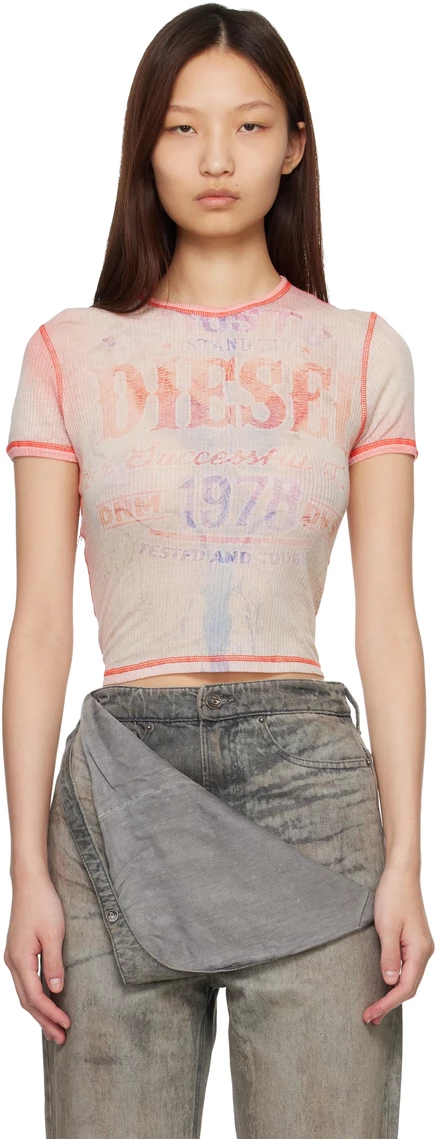 Футболка Diesel Pink & Off-White-Футболка Iana розовая/не совсем белая