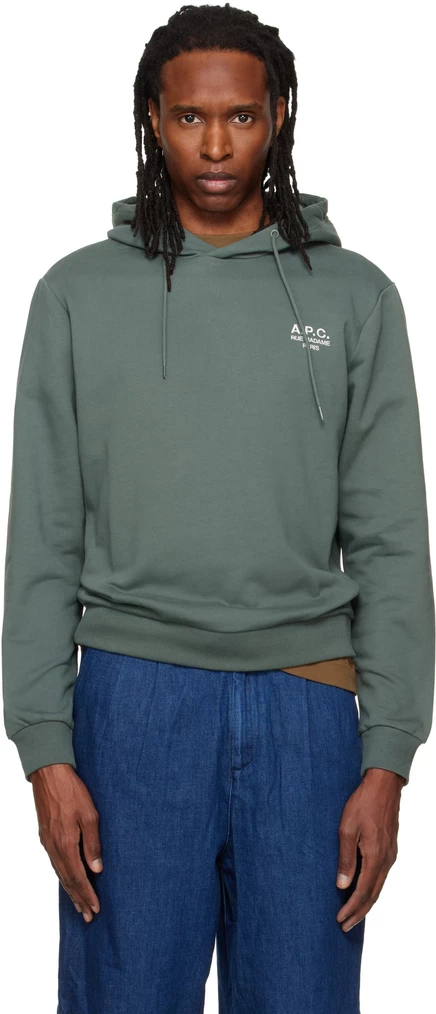 Мужское худи A.P.C. Standard «Rue Madame», серо-зеленое/белое