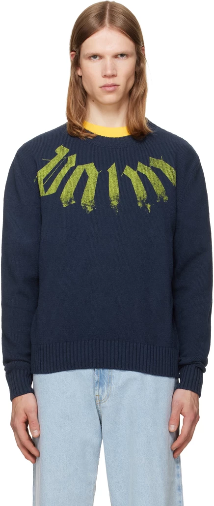 Мужской свитер Palm Angels Big Neck Logo, темно-синий/лаймовый