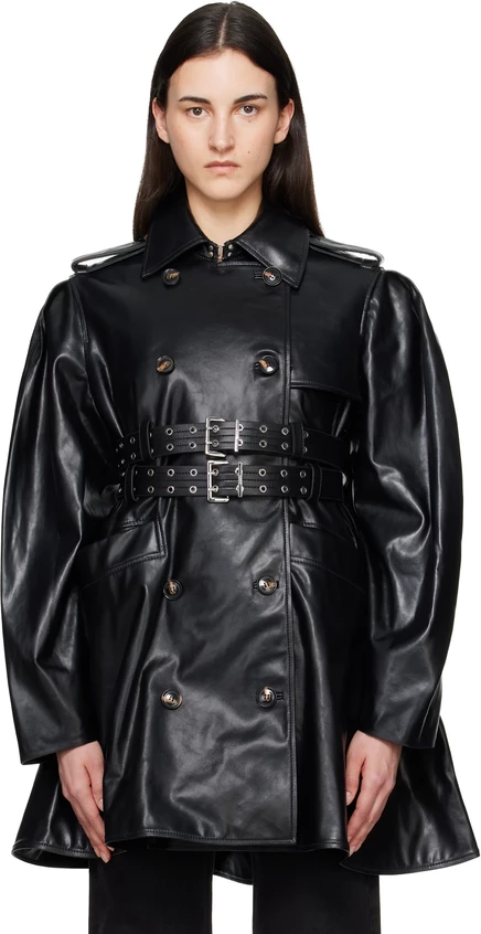 Женский тренч Ganni Peplum из экокожи, черный