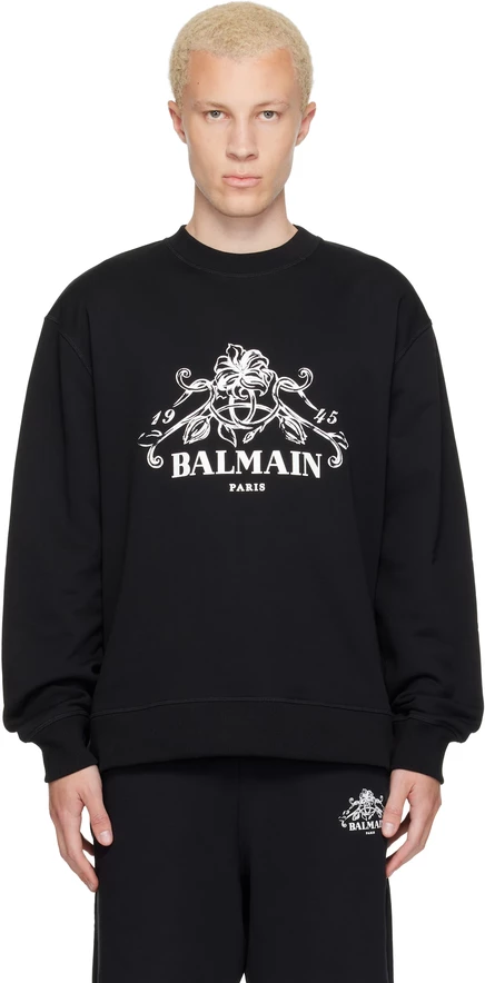 Мужской свитшот Balmain Vine с принтом, черно-белый