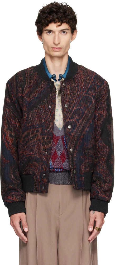 Мужской бомбер Dries Van Noten из шерсти, темно-синий