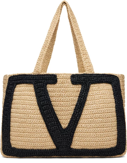 Valentino Garavani Beige Viva Superstar Large Raffia Shopping Tote natural
