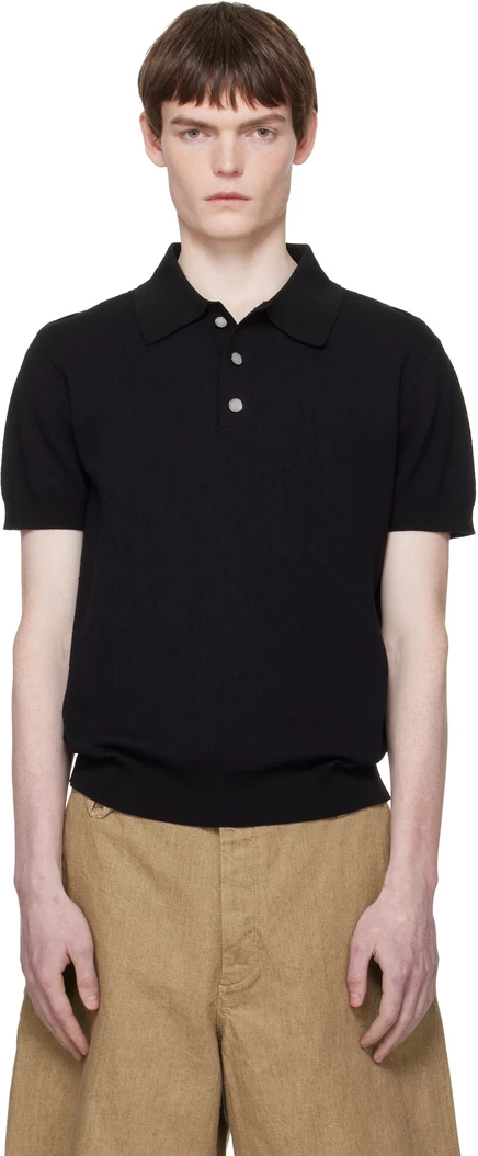 Мужское поло Casablanca Black Pointelle Monogram, черное