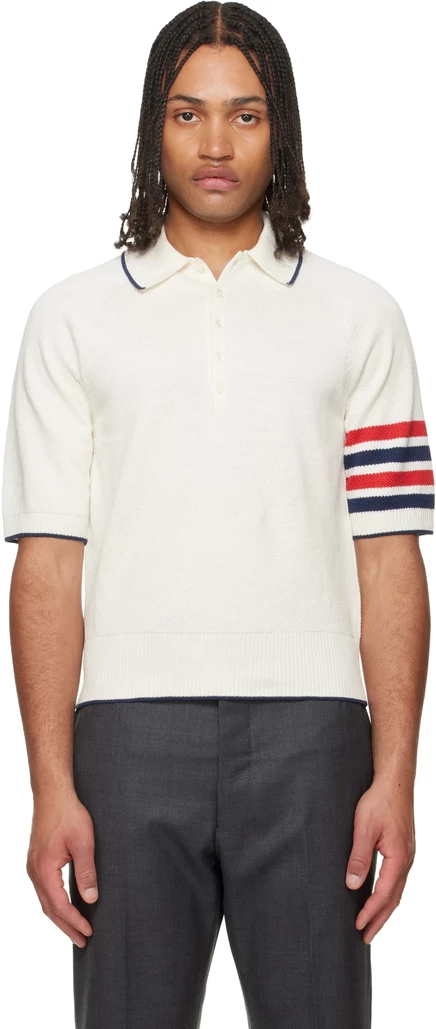Мужское поло Thom Browne Linen Cotton 4-Bar, белое