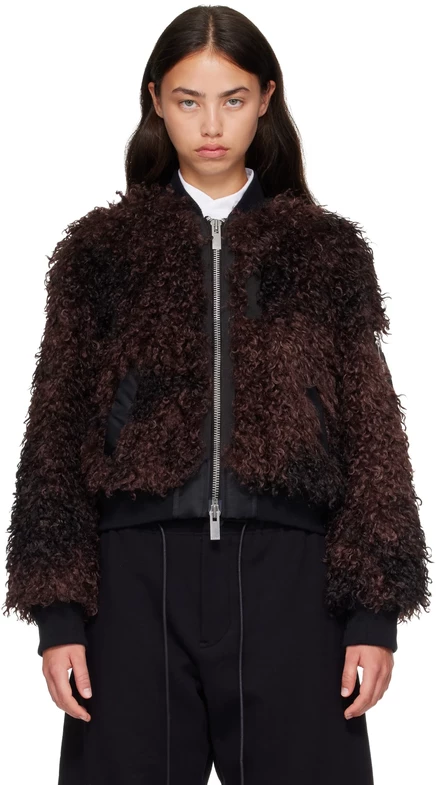 Женская куртка Sacai из искусственного меха, коричневая