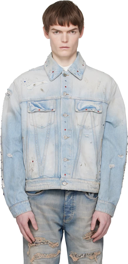 Мужская джинсовая куртка Amiri Bones Studded, индиго