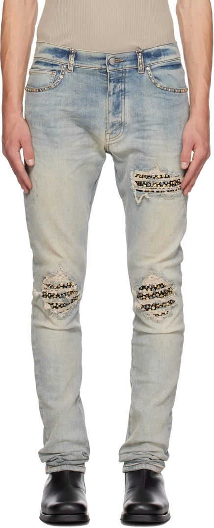 Мужские джинсы Amiri MX1 с заклепками, состаренный индиго