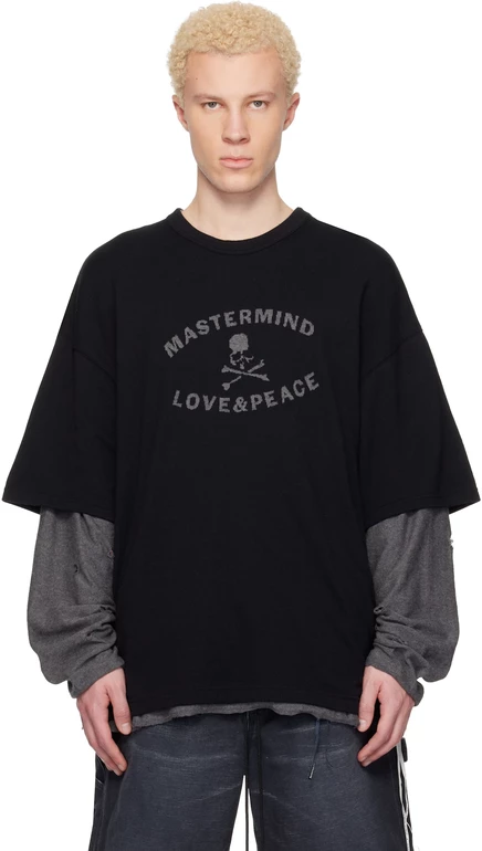 Черная футболка MASTERMIND WORLD Black с реверсивным рисунком черный/топ серый