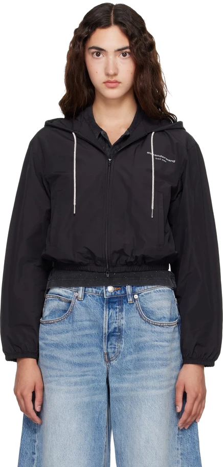 Женское худи Alexander Wang Crystal, укороченное, черное