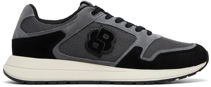 Мужские низкие кроссовки Boss Double B Monogram с замшевой отделкой, тёмно-серые