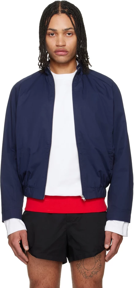 Navy Back Flap Cropped Bomber Jacket navy