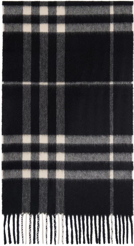 Кашемировый шарф Burberry Black в клетку черный/бязь
