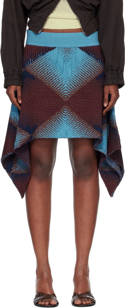 Коричнево-голубая жаккардовая мини-юбка Ikat Argyle от Kiko Kostadinov фаянсово-голубая
