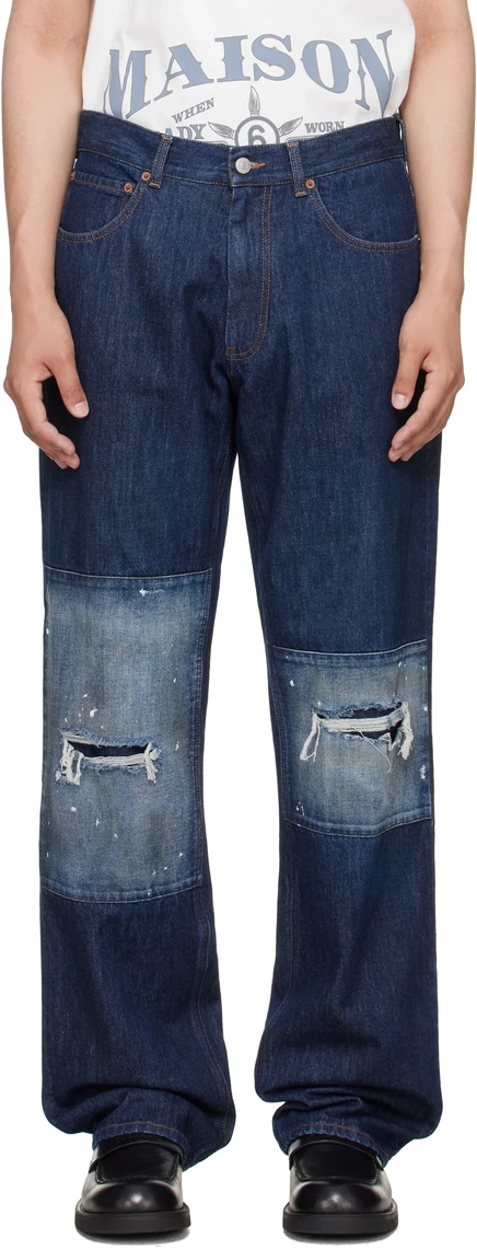 Мужские джинсы MM6 Maison Margiela с рваными коленями, синие