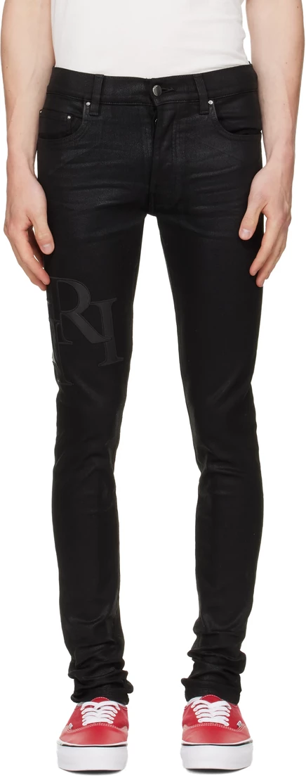 Мужские джинсы Amiri Staggered Logo, узкие, черные с воском
