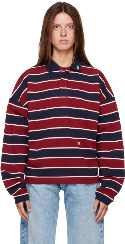 Женское поло Rhude Portugal, бордово-сине-белое