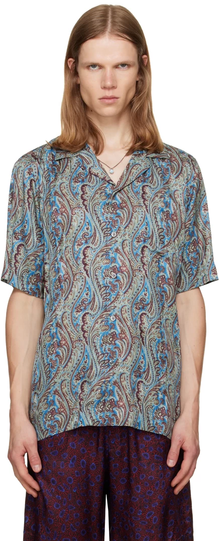 Мужская жаккардовая рубашка Dries van Noten, синяя