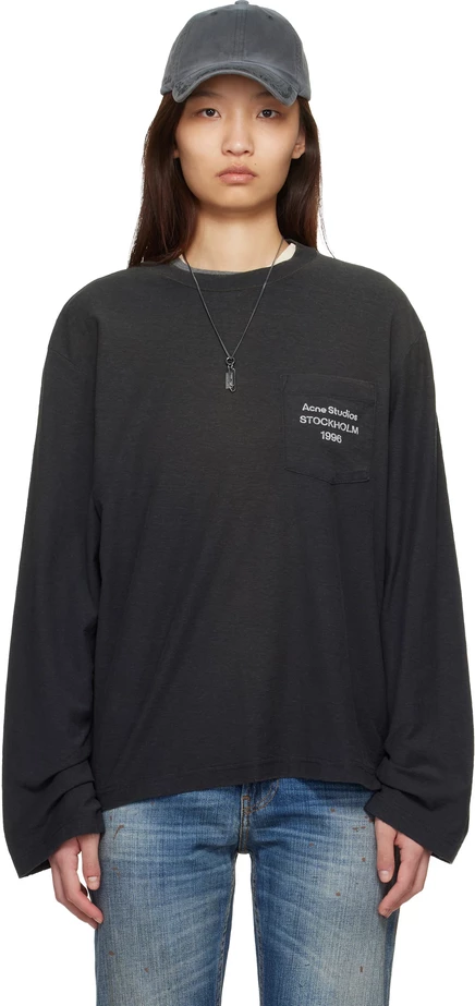 Черная футболка с логотипом Acne Studios, выцветшая черная
