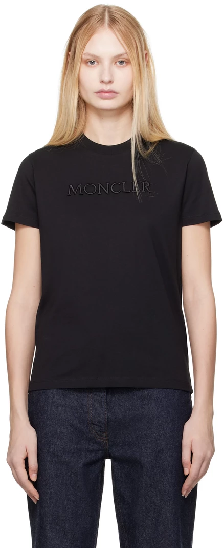 Черная футболка с вышитым логотипом Moncler Black в тон