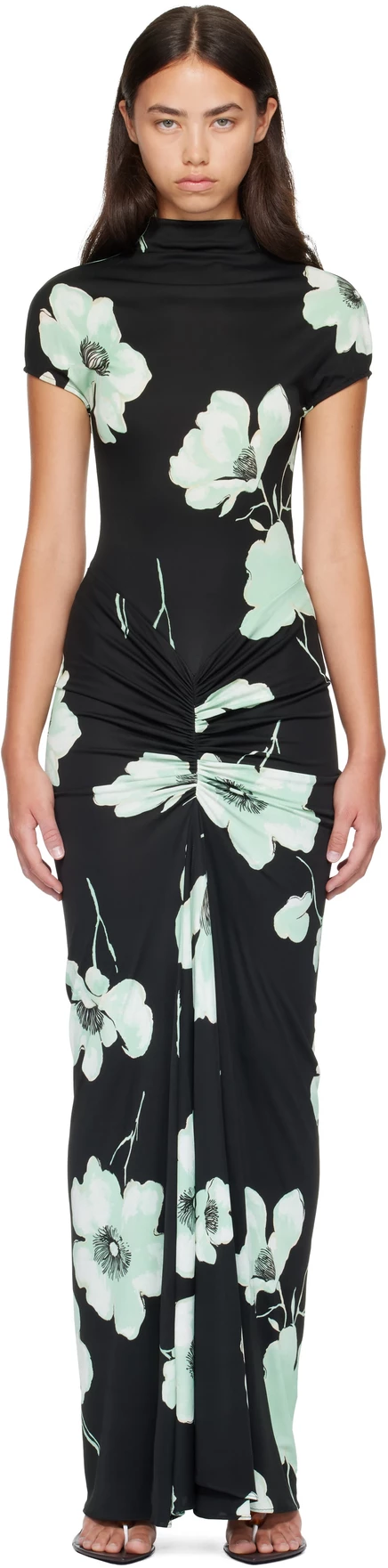Женское макси-платье ALAÏA Draped, черно-зеленое