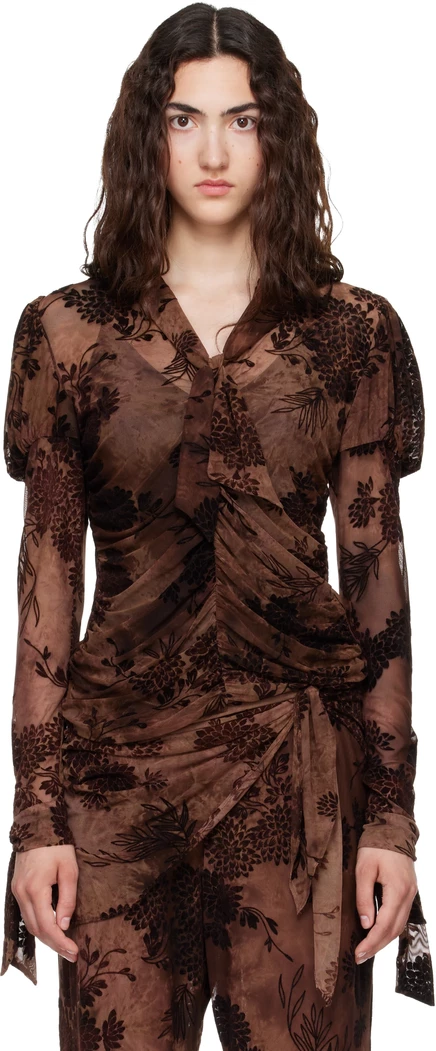 Женская блузка Anna Sui из тюля, шоколадная