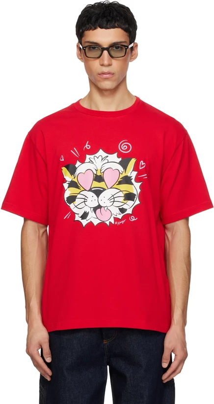 Мужская футболка Kenzo Wild Tiger оверсайз, вишневая