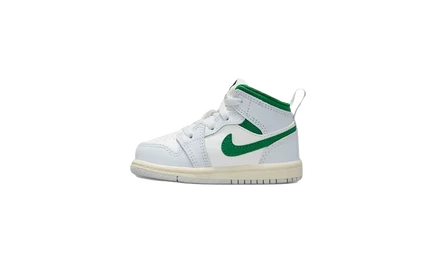 Детские кеды Jordan 1 Mid TD, бело-платиновые с зеленым