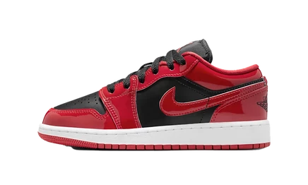 Детские кроссовки Jordan AJ1 Low SE, лаковые черно-красные