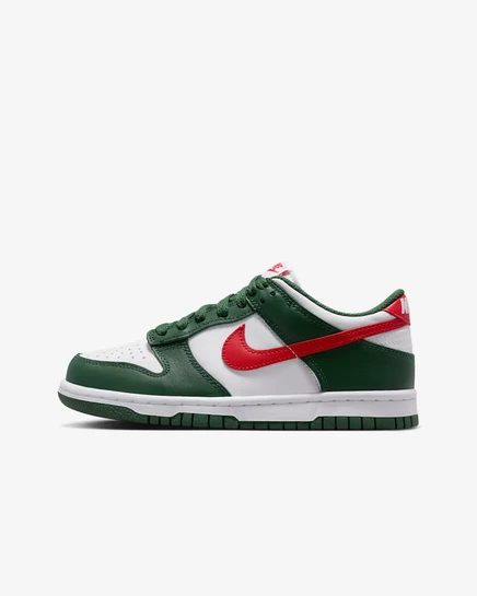 Детские кроссовки Nike Dunk Low GS, зелено-бело-красные