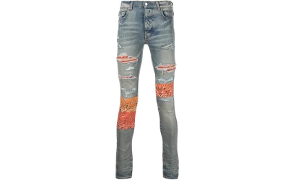 Джинсы Amiri Vintage Bandana Artpatch, глиняно-индиго