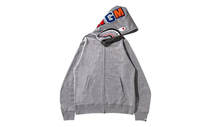 Мужское худи Bape Shark на молнии, серое