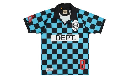 Футболка Gallery Dept Checkered Soccer Jersey, черно-голубая