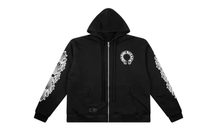 Худи на молнии Chrome Hearts Horseshoe Floral Cross, черно-белое