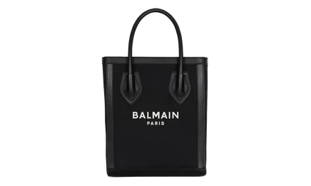 Холщовая сумка-шопер Balmain с кожаной отделкой, черная
