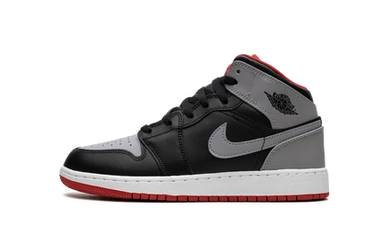Детские кроссовки Jordan 1 Mid GS, черно-серо-красные