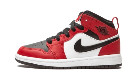 Детские кроссовки Jordan 1 Mid «Chicago Black Toe», черно-красно-белые