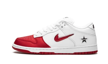 Кеды Nike SB Dunk Low Supreme Jewel Swoosh, красно-белые