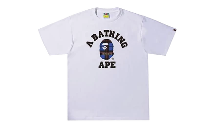 Мужская футболка Bape Check College, бело-синяя