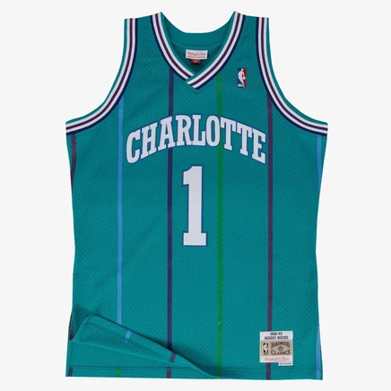 Игровая майка Mitchell & Ness Hornets 1992 Muggsy Bogues, бирюзовая