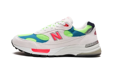 Кроссовки New Balance 992, белые с неоновым цианом