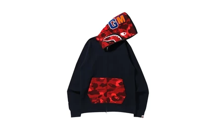 Худи на молнии Bape Color Camo Shark, темно-синее/красное