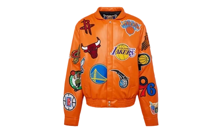 Куртка Jeff Hamilton NBA Collage из веганской кожи, оранжевая