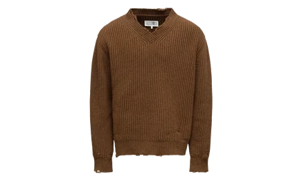 Свитер MM6 Maison Margiela с V-вырезом, коричневый меланж